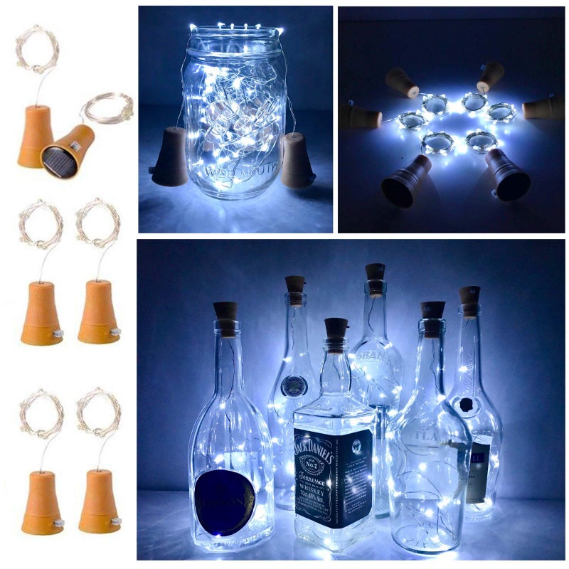 NiniTe LIGHTS 6 عبوات من أضواء زجاجات النبيذ بالطاقة الشمسية، 20 LED مقاومة للماء من النحاس، أضواء شمسية لحفلات الزفاف وعيد الميلاد، في الهواء الطلق، العطلات، الحديقة، الفناء، ديكور الممر (أبيض بارد) - Image 1